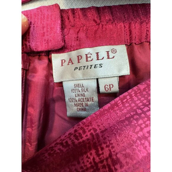Papell Petites 2-Piece Silk Skirt Suit Set Size 6P Fuchsia - Picture 3 of 16